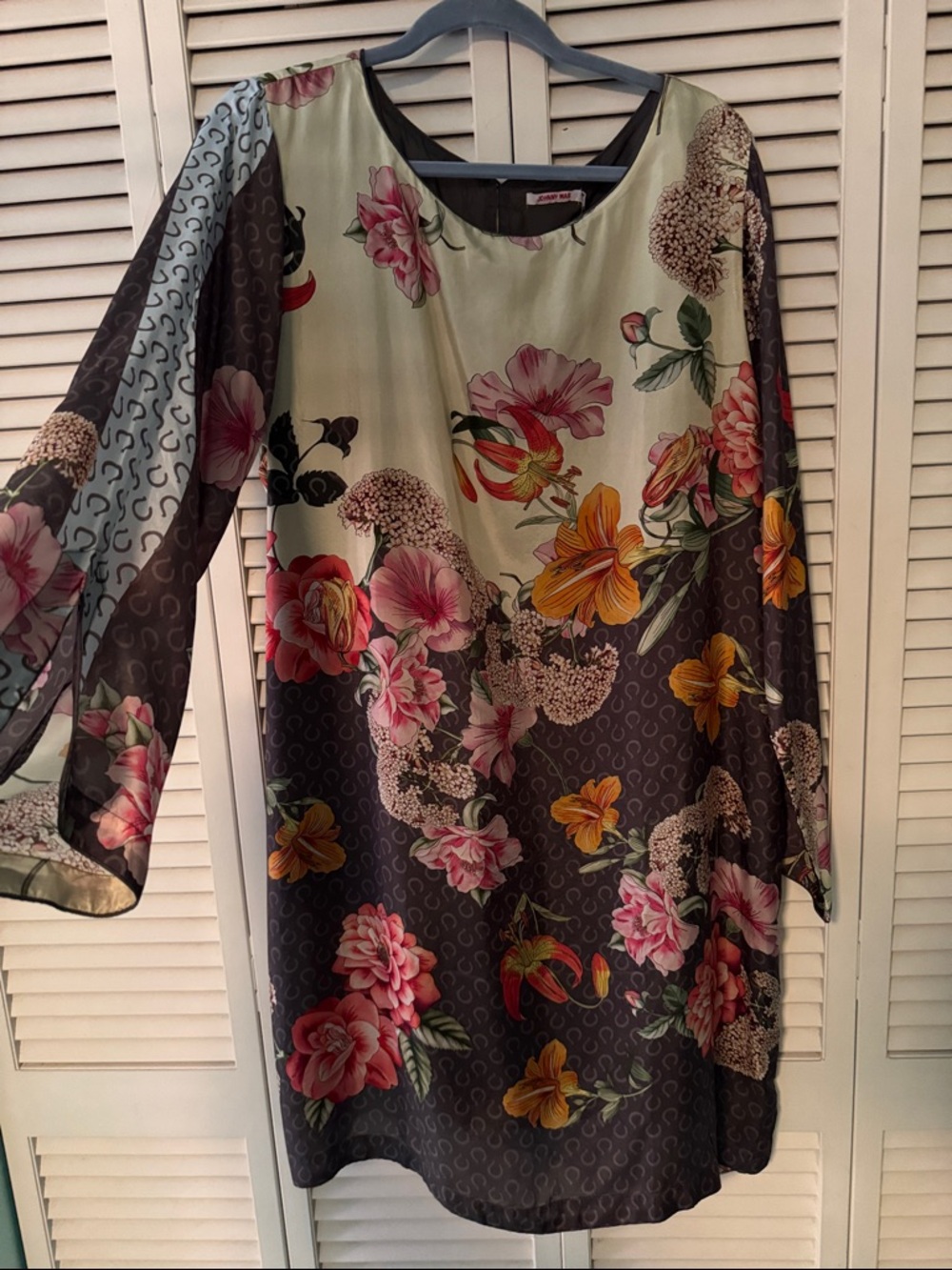 Johnny Was Floral Long Sleeve Tunic Dress - Green, Pink & Yellow